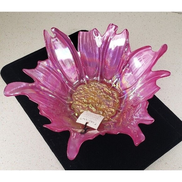 Akcam Turkish Opalescent Fusha Pink Glass Large Floral Lite PINK Bowl 8.5" - Picture 4 of 10
